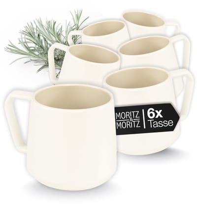 Moritz & Moritz CAVO Koffiekopjes Set - 6-delig Koffiebeker met Oor - 500 ml - Keramiek - Beige