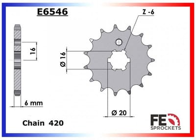 Kit chaîne FE pour moto Yamaha 50 Chappy 1982 à 1984 14x32 Pas 420 Al 44mm Neuf