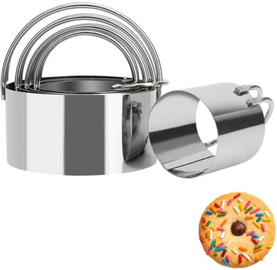 5-delige koekjesvormenset - Roestvrijstalen koekjesvorm - Ronde koekjesuitsteker - Deegsnijgereedschap - Ronde vorm - Met handvat - Koekjes bakken - Koekjesvormen - Geschikt voor bakken, koekjes, taarten - Zilver