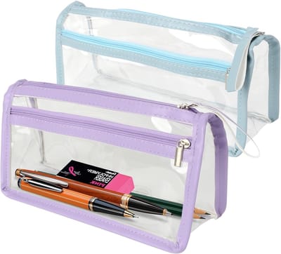 Transparante Twee Laags Pennenzak - Waterdichte Grote Capaciteit - Ideaal voor Kinderen, Volwassenen en Leraren - Blauw, PVC, Duurzaam Ontwerp