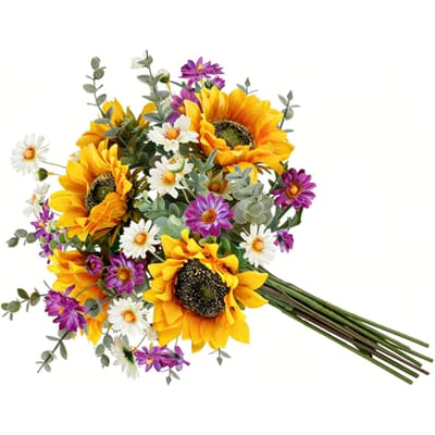 Boeket Kunstbloemen Zijde Bloemenarrangementen voor Huis Keuken Kantoor Tafeldecoraties Bruiloft Feest Zonnebloem yellow