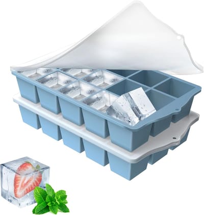 Famanu – Set van 2 siliconen ijsblokjesvormen – 15 vakken – BPA-vrij – Voor babypap, koffie en ijs