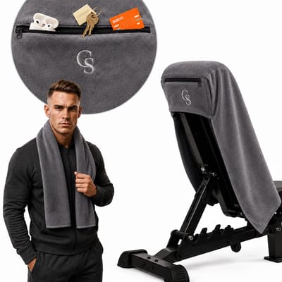 GoldStandard - Sporthanddoek - Handdoek - Fitness handdoek - Multi handdoek - Microvezel handdoek - Met Rits en Opbergvak - Grijs