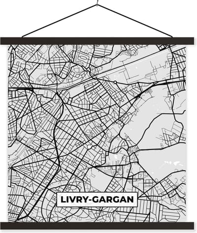 Posterhanger incl. Poster 60x60 cm - Schoolplaat - Stadskaart - Frankrijk - Kaart - Livry-Gargan - Plattegrond - Textielposter - Zwarte latten - Stadskaart