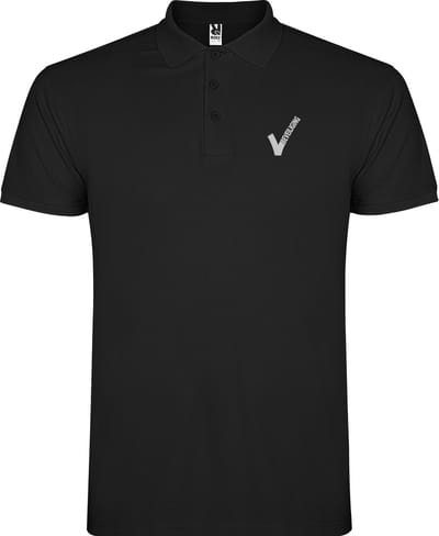 Zwarte heren unisex Polo korte mouwen met Beveiliging / Security met als borstlogo het bekende V-tje en als ruglogo SECURITY - voor PROFESSIONALS, merk ROLY Maat S