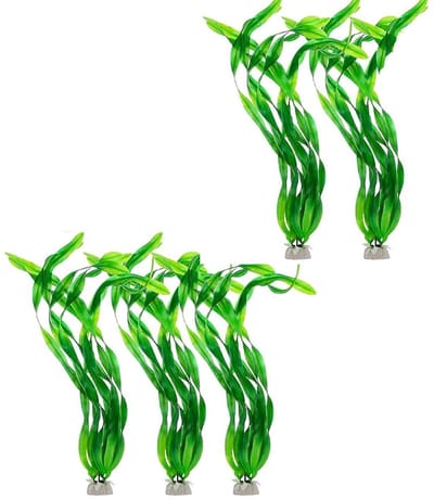 Dailygoods- Kunstmatige Aquariumplanten 5 Stuks - Decoratie voor Aquaria - Kunststof Planten - Veilig voor Vissen - Keramische Basis - Realistische Groene Decoraties - Aquariumdecoratie