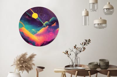 WallCircle - Wandcirkel - Muurcirkel - Sterren - Bergen - Kleurrijk - Aluminium - Dibond - 90x90 cm - Binnen en Buiten