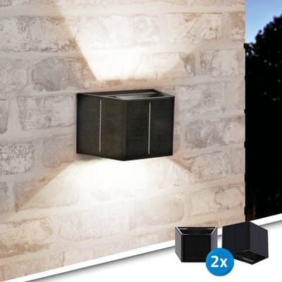 Solar wandlamp buiten 'Ebbe' - Set van 2 stuks - Up down light - IP54 - 70 lumen - Warm en helder wit licht - Tuinverlichting op zonne-energie - Zwart