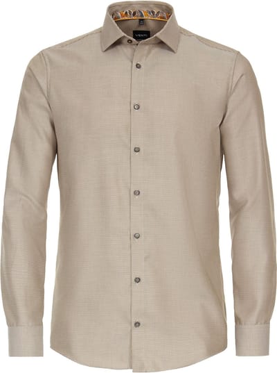 VENTI modern fit overhemd - dobby - geel - blauw - wit mini dessin - Strijkvrij - Boordmaat: 41 (EU maat: L)