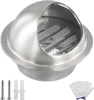 Wandrooster RVS - Ventilatiekap Buiten - Luchtstroom Verbeteren - Geïntegreerd Klamboe - 400 mm - Zilver