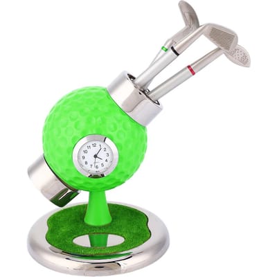 Golfbal Vorm Pennenhouder Potlood Vaas Bureau Set Met Klok 3 Pennen voor Studie Kantoor(groen) groen
