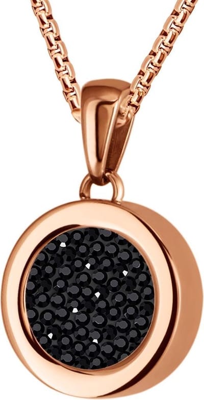 Quiges 12mm Mini Munt Hanger Rosékleurig RVS Glans met Zirkonia Zwart Munt en Box Ketting Ankerketting 42-46cm