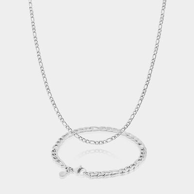 Figaro Ketting 3 mm x Figaro Armband 5 mm - Zilveren Schakelketting en Schakelarmband Heren - 50/19 cm lang - Olympus Jewelry