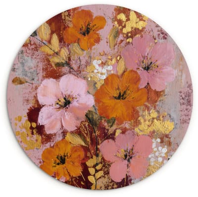 WallCircle® Wandcirkel 120x120 cm - Muurcirkel Schilderij - Bloemen - Rustiek - Roze - Muurdecoratie woonkamer - Wanddecoratie slaapkamer - Kamer decoratie accessoires - Ronde schilderijen XXL