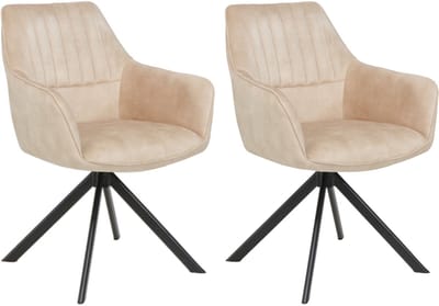 Colenis® - Noah Eetkamerstoel - Beige - Adoré Velvet - Set Van 2 - Luxe Design - Comfortabel en Stijlvol - Metalen Poten