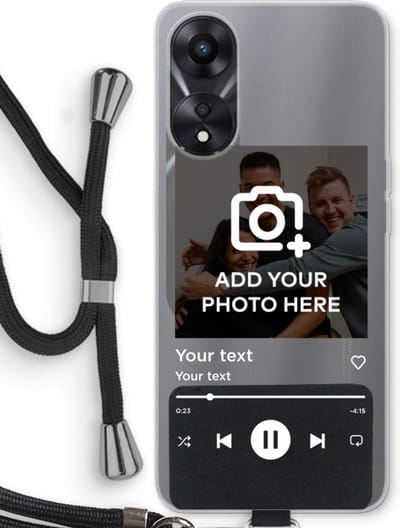 Gepersonaliseerd - Case Company® - Hoesje met koord geschikt voor Oppo A78 5G hoesje met Koord - Music Player - Telefoonhoesje met Zwart Koord - Bescherming aan alle Kanten en Over de Schermrand