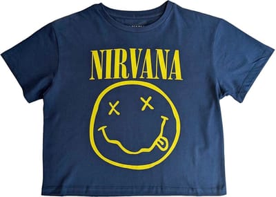 Nirvana - Yellow Happy Face Flower Sniffin Crop top - S - Blauw