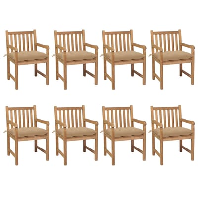 vidaXL - Tuinstoelen - 8 - st - met - beige - kussens - massief - teakhout