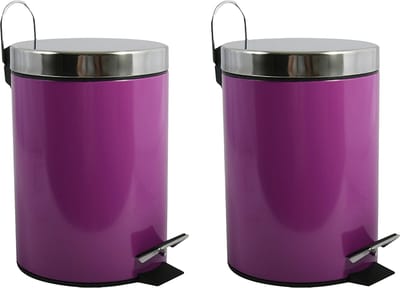 MSV Prullenbak/pedaalemmer - 2x - metaal - paars - 3 liter - 17 x 25 cm - Badkamer/toilet