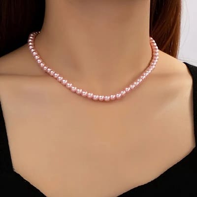 Bovista Ketting - Dames - Staal - Nep zilver - Met Hanger - Parels - Roze
