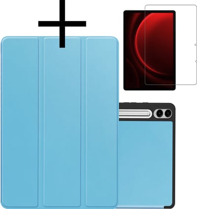 Hoes - Geschikt voor Samsung Galaxy Tab S9 FE Plus - Met Screenprotector - Trifold Bookcase - Hard Cover Case - Met Uitsparing Geschikt voor S Pen - Hardcover Book - Tablet Hoesje - Lichtblauw