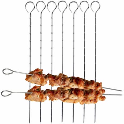 Bellatio design BBQ Spiezen - 9x stuks - metaal - 27,5 cm - kebab - marshmallow - vleesspiezen - barbecue spies