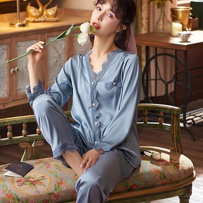 Nouveau Pyjama en Velours pour Femmes, Pyjama en Velours d'Automne et d'Hiver, Ensemble Pantalon, Pyjama Slim en Dentelle Élégant et Sexy, Vêtements d'Intérieur Amples 3XL gris