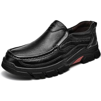 Outdoor Casual Schoenen Heren Echt Leer Lente en Herfst Dikke Zool Slijtvaste Werkschoenen Zwart Big Head Leren Schoenen Papa Herenschoenen 44