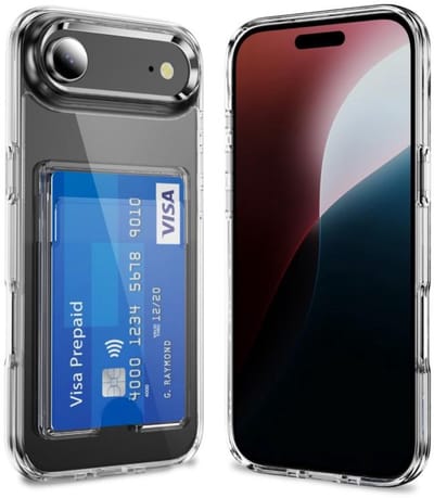 Schokbestendig TPU Hoes Pas Houder Geschikt voor: iPhone 17 Air - Transparant - Hoesje met Achterkant Pasjeshouder