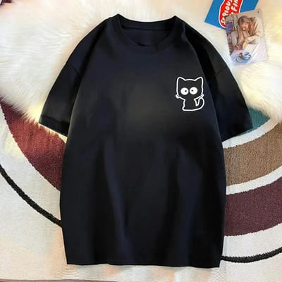 Dames Casual 3D Print O-hals Korte Mouw T-shirt 2025 Nieuwe Zomer Trend Alles-match Losse Cartoon Pullover Top T-shirt Dameskleding 6XL black