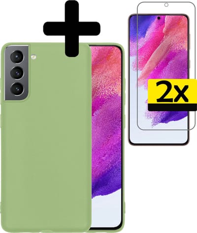 Hoesje - Met 2x Screenprotector - Geschikt voor Samsung Galaxy S21 FE - Sterk & Shockproof - Back Cover - Siliconen Case - Telefoon Hoes - Telefoonhoesjes - Groen
