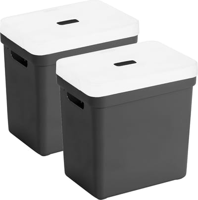 Sunware opbergboxen met deksel - 2x - Sigma Home - kunststof - 25 liter - zwart - opberg bakken / manden - 35 x 25 x 36 cm
