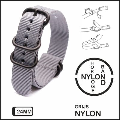 24mm Nato Strap Grijs - Vintage James Bond - Nato Strap collectie - Mannen - Horlogebanden - Gray - 24 mm bandbreedte voor oa. Seiko Rolex Omega Casio en Citizen