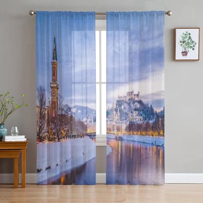 Salzburg Schilderachtig Uitzicht Op Salzburg Stad Chiffon Transparante Gordijnen voor Woonkamer Slaapkamer Raamgordijn Voiles Tule Cortinas 135W x 114H(cm)