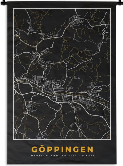 Wandkleed - Wanddoek - Göppingen - Stadskaart - Plattegrond - Duitsland - Kaart - Goud - 120x180 cm - Wandtapijt