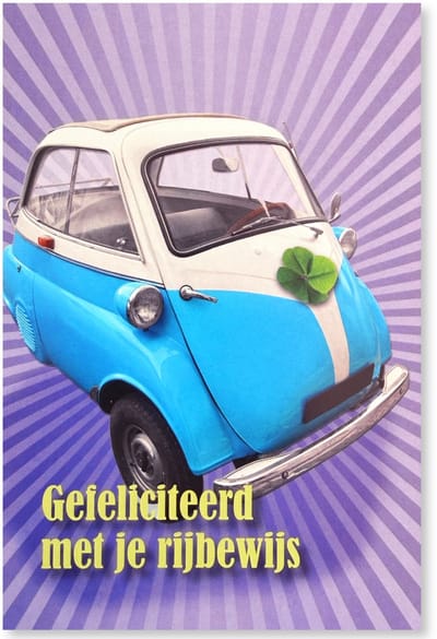 Gefeliciteerd met je Rijbewijs - Geslaagd Autorijbewijs wenskaart - 12 x 17 cm - gevouwen kaart Inclusief envelop