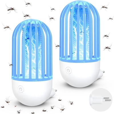Elektrische anti-muggenlamp, anti-knutten voor keuken, binnen – 2-pack, 2100V anti-vliegen en muggen met LED-lamp – vangen van knutten voor binnen en buiten (blauw).