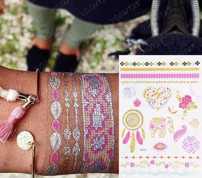 Akyol - Nep tattoo – fake - tattoo - kleurrijke tattoo's - bohemian - feest - zomer - dames - glitters - kinder tattoo - plaktattoo - neppe tattoo – 1 vel met tattoos – fantasie – nep tattoo – festival tattoo – roze