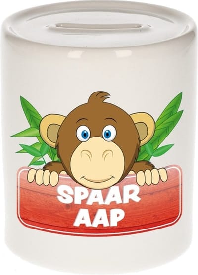 Kinder spaarpot met spaar aap opdruk - keramiek - apen spaarpotten