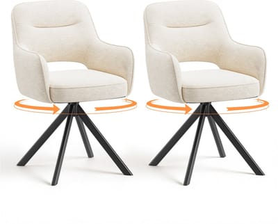 COLAMY 360° draaibare eetkamerstoelen - set van 2 - stoffen stoelen voor de eetkamer met armleuningen - holle rugleuning en dik zitkussen - keukenstoel met antislipzolen - fauteuils voor de woonkamer - beige