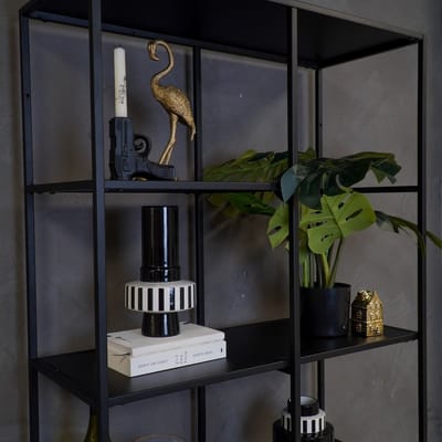 Housevitamin - Vaas - Bretonse Streep - Keramiek - Zwart/Wit - 14x14x26 cm