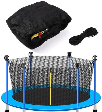 Dailygoods- Trampolinenet Vervanging 4,27m - Veiligheidsnet met Verstelbare Riem - Dubbele Ritssluiting - 13m Touw - PE Materiaal - Zwart - Trampoline Net