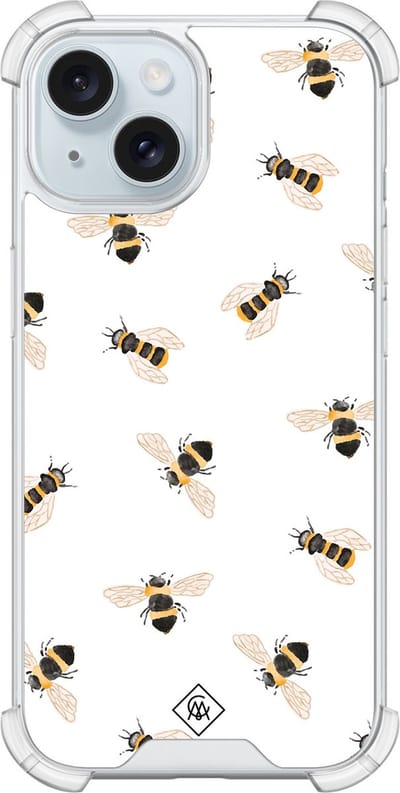 Casimoda® hoesje - Geschikt voor iPhone 14 - Bee Happy - Shockproof case - Extra sterk - Siliconen/TPU - Bruin/beige, Transparant