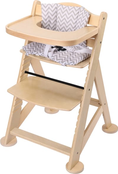 Sunny Fynn Kinderstoel Naturel – Houten Meegroeistoel – Verstelbare Babystoel met Veiligheidsgordel en Kussenset – Vanaf 9 Maanden tot Peuter