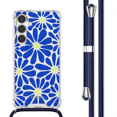 imoshion Hoesje - Geschikt voor Samsung Galaxy S24 - Design Hoesje met Koord - Cobalt Blue Flowers Connect