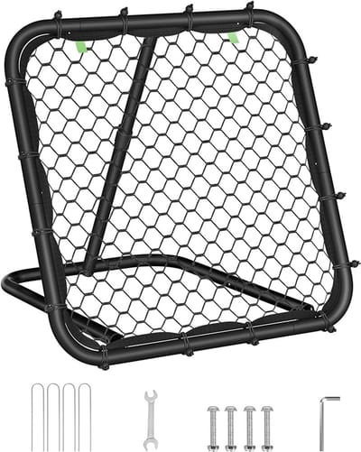 Voetbal Rebounder voor Kinderen – Draagbaar Trainingsdoel met Verstelbaar Stalen Frame – Snelle Montage – Voor Voetbaltraining in Tuin, Park en Strand – Zwart SZQ084B01