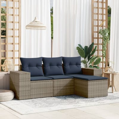 vidaXL - 4-delige - tuinbankset - met - kussens, - grijs - polyrotan