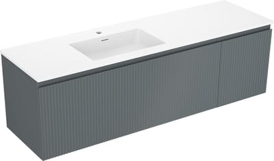 Mexen Rivel badkamerkast 160 cm met wastafel Otis links, 1S, 1D, gegroefd, grafiet mat/wit mat - 91A23-16047-3-BBFF66-W18L01