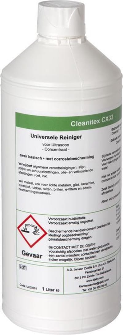 Cleanitex CX33 - Ultrasoon Vloeistof 1L - Voor o.a. Carburateurs, Sieraden, Fietskettingen & Airbrush Onderdelen