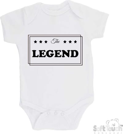100% Katoenen Romper "The LEGEND" Unisex Katoen Wit/zwart 62/68